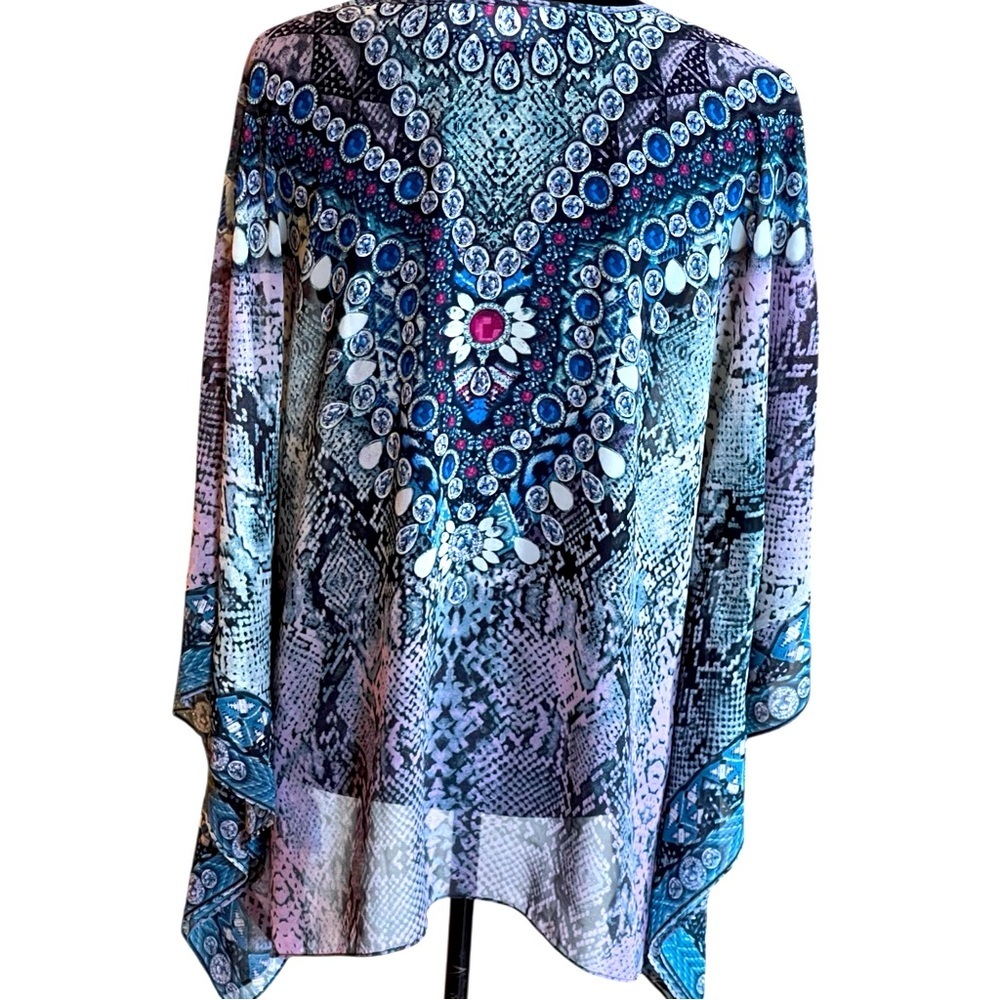 BELLE BY KIM GRAVEL JEWELED MEDALLION BOHEMIAN FAIRY-CORE PONCHO SZ LG - Picture 7 of 9
